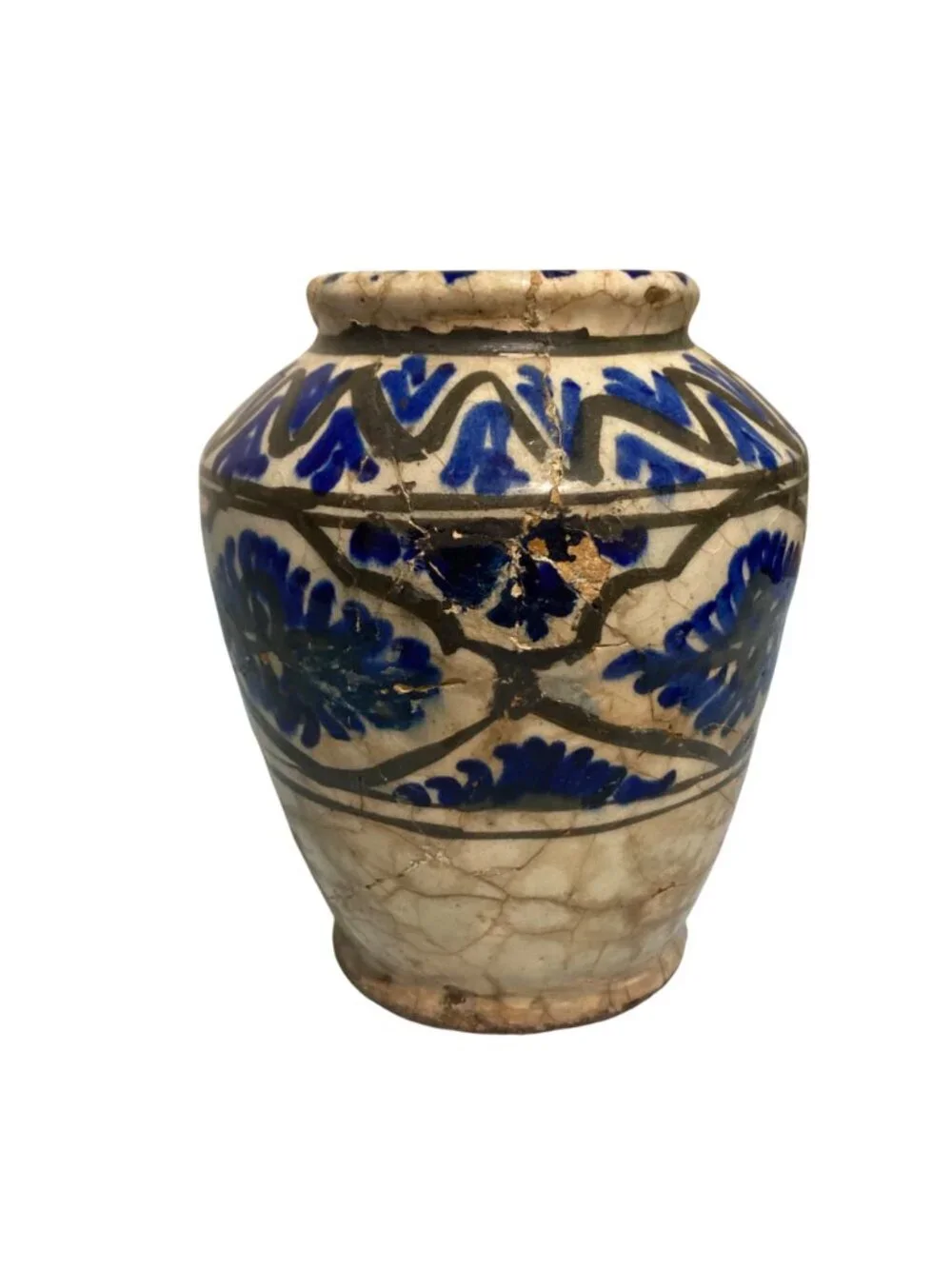 Antique 18th Century Persian Safavid Blue And White Pottery Vase